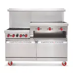 image of American Range AR-4B-36RG-NVL-126R 60" Gas Restaurant Range w/ (4) Open Burners, (1) 36" Raised Griddle/Broiler, (1) Standard Oven, (1) Convection Oven, 250.000 BTU 