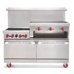 image of American Range AR-6B-24RG-NVL-126R 60" Gas Restaurant Range w/ (6) Open Burners, (1) 24" Raised Griddle/Broiler, (1) Standard Oven, (1) Convection Oven, 294.000 BTU 