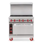 image of American Range AR36-4C 36" Gas Restaurant Range w/ (4) Wide Open Burners, (1) Convection Oven, 158.000 BTU