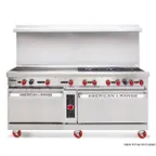image of American Range ARGF-24G-6B-126L 60" Gas Restaurant Range w/ (1) 24" Griddle,  (6) Open Burners, (1) Standard Oven, (1) Space Saver Oven, 282.000 BTU