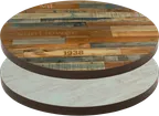 image of ATS ATP36-BL/Y 36 Inch Round Reversible Laminate Restaurant Table Top, Light Blue Wood Grain/Yangon Color Finish, 2 Inch Composite Vinyl Drop Edge
