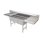 image of American Tables & Seating MET-SE-16203D24 96" Three Compartment Sink, 16"Wx20"L Bowl-2 Drainboards