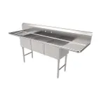 image of American Tables & Seating MET-SEH-20203D 100" Three Compartment Sink, 20"x20" Bowl-2 Drainboards