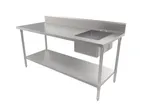 image of American Tables & Seating MET-WTPS-3072L 72" Prep Table Sink Unit, Bowl on Left - 18 Gauge