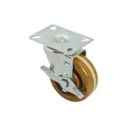 image of AllPoints 1201213 4" Swivel PlateCaster with Brake, Medium Duty - Brown Phenolic Wheel