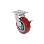 image of AllPoints 2391015 6" Swivel Plate Caster with Brake, Red Polyurethane
