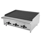 image of Asber AECRB-36 36" Countertop Gas Lava Rock Charbroiler w/ (3) Burners, 72.000 BTU