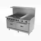 image of Asber AEMR-2-G24-B6-60-H 60" Gas Restaurant Range w/ (6) Burners, 24" Griddle, (2) Ovens, 288.000 BTU