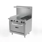 image of Asber AEMR-G24-B2-36-H 36" Gas Restaurant Range w/ (2) Open Burners, (1) 24" Griddle, (1) Standard Oven, 138.000 BTU 