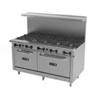 image of Asber AER-2-B10-60 60" Gas Restaurant Range w/ (10) Open Burners, (1) Standard Oven, (1) Space Saver Oven, 360.000 BTU