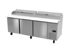 image of Asber APTP-93 93" 3-Section Refrigerated Pizza Prep Table w/ 3 Doors, (12) 1/3 Size Pans