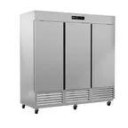 image of Asber ARR-72-H Three Section Reach-in Refrigerator w/ 3 Solid Door, Bottom Mounted, Stainless Steel, 72 cu. ft.