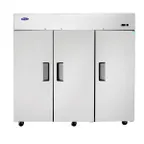 image of Atosa USA MBF8006GR 77" 3-Section Reach-In Refrigerator w/ 3 Solid Door, Top Mount, Stainless Steel, 65 cu. ft.