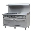 image of Adcraft BDGR-6024G/NG 60" Natural Gas Restaurant Range w/  (6) Open Burners, (1) 24" Griddle, (2) Standard Ovens, 280.000 BTU 