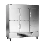 image of Beverage Air HBR72HC-1-HS 75" 3-Section Reach-In Refrigerator w/ 6 Solid Half Doors, Bottom Mount, 1/2 hp, 69 cu. ft.