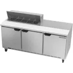 image of Beverage Air SPE72HC-10 72" Three Section Sandwich/Salad Prep Table w/ 3 Doors, 10 pans, 20 cu. ft.