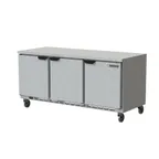 image of Beverage Air WTR72AHC-FLT 72" 3-Section Worktop Refrigerator w/ 3 Doors, 18 cu. ft.