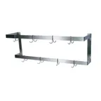 image of BK Resources BK-WPR2-72, 72" Stainless Steel Double Bar Wall Mounted Pot Rack with 12 Double Prong Hooks
