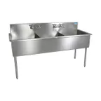 image of BK Resources BK8BS-3-1221-12 39" Three Compartment Sink, 12"W x 21"L Bowl Without Drainboard