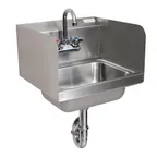 image of BK Resources BKHS-W-1410-SS-PT-G 14" Wall Mounted Hand Sink with Faucet- 3 Splashes