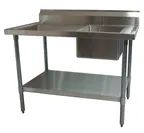 image of BK Resources BKMPT-3048S-RHD 48" Work Table with Prep Sink, Bowl On Right - 18 Gauge