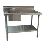 image of BK Resources BKMPT-3060S-L-P-G 60" Work Table with Prep Sink, Faucet Included / Left - 18 Gauge
