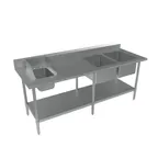 image of BK Resources BKPT-2-3084S-R 84" Work Table with Prep Sink, Bowl On Right - 16 Gauge (2+1 Sinks) 