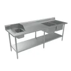 image of BK Resources BKPT-2-3096S-R 96" Work Table with Prep Sink, Bowl On Right - 16 Gauge (2+1 Sinks) 
