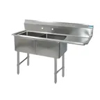 image of BK Resources BKS-2-24-14-24RS 74" Two Compartment Sink, 24"W x 24"L Bowl w/Right-Hand Drainboard