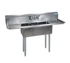 image of BK Resources BKS-3-1220-12-12T Three Compartment Sink, 60"W X 25-13/16"D X 39-3/4"H