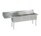 image of BK Resources BKS-3-18-12-18L Three Compartment Sink, 74-1/2"W X 23-13/16"D X 43-3/4"H