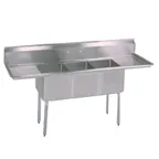 image of BK Resources BKS-3-18-12-24TS 102" Three Compartment Sink, 18"W x 18"L Bowl With 2 Drainboards