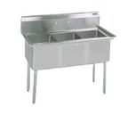image of BK Resources BKS-3-18-12 Three Compartment Sink, 59"W X 23-13/16"D X 43-3/4"H