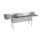 image of BK Resources BKS-3-24-14-24TS 120" Three Compartment Sink, 24"W x 24"L Bowl With 2 Drainboards