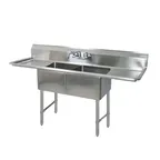 image of BK Resources BKS6-2-24-14-24TS 99" Two Compartment Sink, 24"W x 24"L Bowl With 2 Drainboards