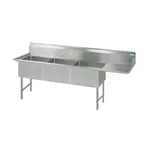 image of BK Resources BKS6-3-1620-14-18RS 70" Three Compartment Sink, 16"W x 20"L Bowl w/Right-Hand Drainboard