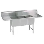 image of BK Resources BKS6-3-1620-14-18TS 87" Three Compartment Sink, 16"W x 20"L Bowl With 2 Drainboards
