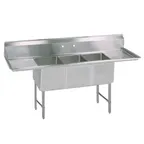 image of BK Resources BKS6-3-1824-14-18TS 93" Three Compartment Sink,18"W x 24"L Bowl With 2 Drainboards