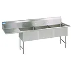image of BK Resources BKS6-3-24-14-24LS 100" Three Compartment Sink, 24"W x 24"L Bowl w/Left-Hand Drainboard