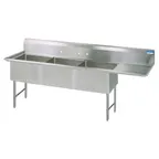 image of BK Resources BKS6-3-24-14-24RS 100" Three Compartment Sink, 24"W x 24"L Bowl w/Right-Hand Drainboard