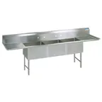image of BK Resources BKS6-3-24-14-24TS 123" Three Compartment Sink, 24"W x 24"L Bowl With 2 Drainboards
