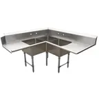 image of BK Resources BKSDT-CO3-2012-RS 65" Dishtable with Potsinks, Right Drainboard, 3 Bowls, Soiled