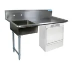image of BK Resources BKUCDT-60-L Undercounter Soiled Dishtable w/ Sink On Left, 10" Backsplash