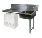 image of BK Resources BKUCDT-60-R-P-G 60" Soiled Dishtable, Undercounter w/ Sink On Right, 10" Backsplash