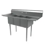 image of BK Resources ES-3-1220-12-12T 60" Three Compartment Sink, 12"W x 20"L Bowl With 2 Drainboards