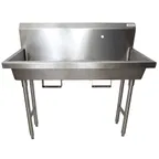image of BK Resources MSHS-48F1B 48" Freestanding Hand Sink without Faucet - with Knee Valve Bracket / 14 g
