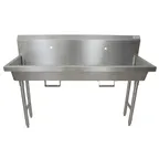 image of BK Resources MSHS-60F1B 60" Freestanding Hand Sink without Faucet - with Knee Valve Bracket / 14 g