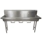 image of BK Resources MSHS-72F1B 72" Freestanding Hand Sink without Faucet - with Knee Valve Bracket / 14 g