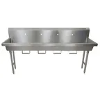 image of BK Resources MSHS-96F1B 96" Freestanding Hand Sink without Faucet - with Knee Valve Bracket / 14 g