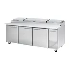image of Blue Air BAPP93-HC 93" 3-Section Refrigerated Pizza Prep Table w/ 3 Doors, (12) 1/3 Size Pan